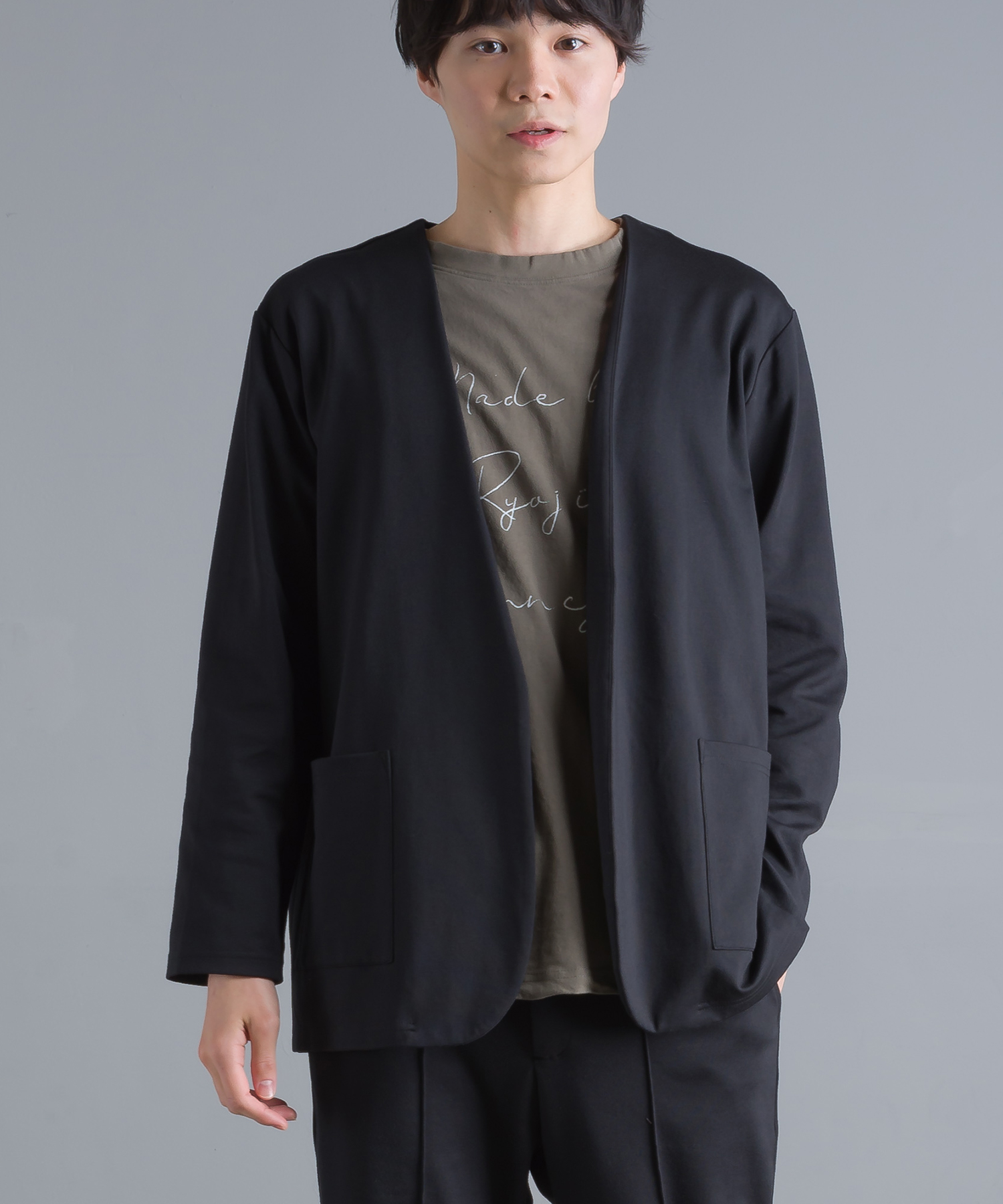 OMNES Another Edition】メンズ ストレッチポンチ ノーカラー