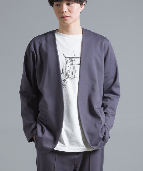 Omnes Another Edition メンズ ストレッチポンチ ノーカラージャケット オムネス Omnes D Fashion