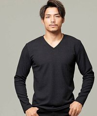 CavariA/CavariA ふくれストライプ柄Vネック長袖Tシャツ メンズ 長袖 トップス カットソー インナー ロンT Vネック 細身 タイト ストレッチ カジュアル き/504341699