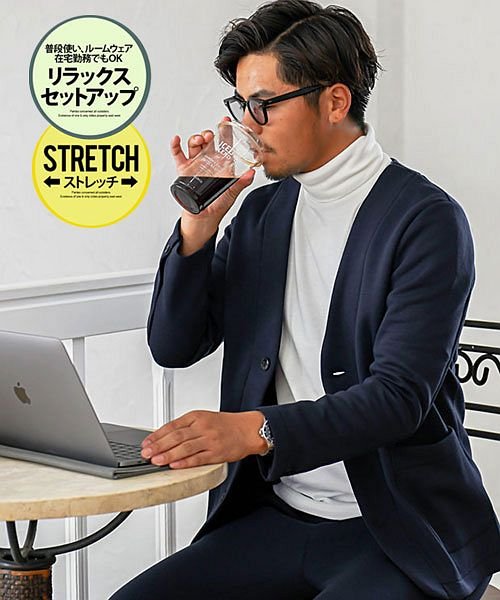 Vicci ポンチテーラードジャケット パンツセットアップ メンズ 秋冬 テーラードジャケット パジャマ リモートワーク テレワーク 在宅勤務 ルームウェア 部 ビッチ Vicci D Fashion