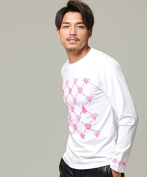 Re Luxi 発泡プリントクルーネック長袖tシャツ メンズ トップス カットソー インナー ロンt クルーネック ロゴ 蛍光色 ネオンカラー 細身 タイト ス エスビーセレクト Sb Select D Fashion