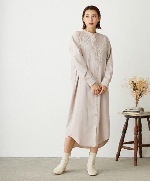 キルティング使いブザムワンピース ニコルホワイト Nicole White D Fashion キルティング使いブザムワンピース ニコルホワイト Nicole White D Fashion
