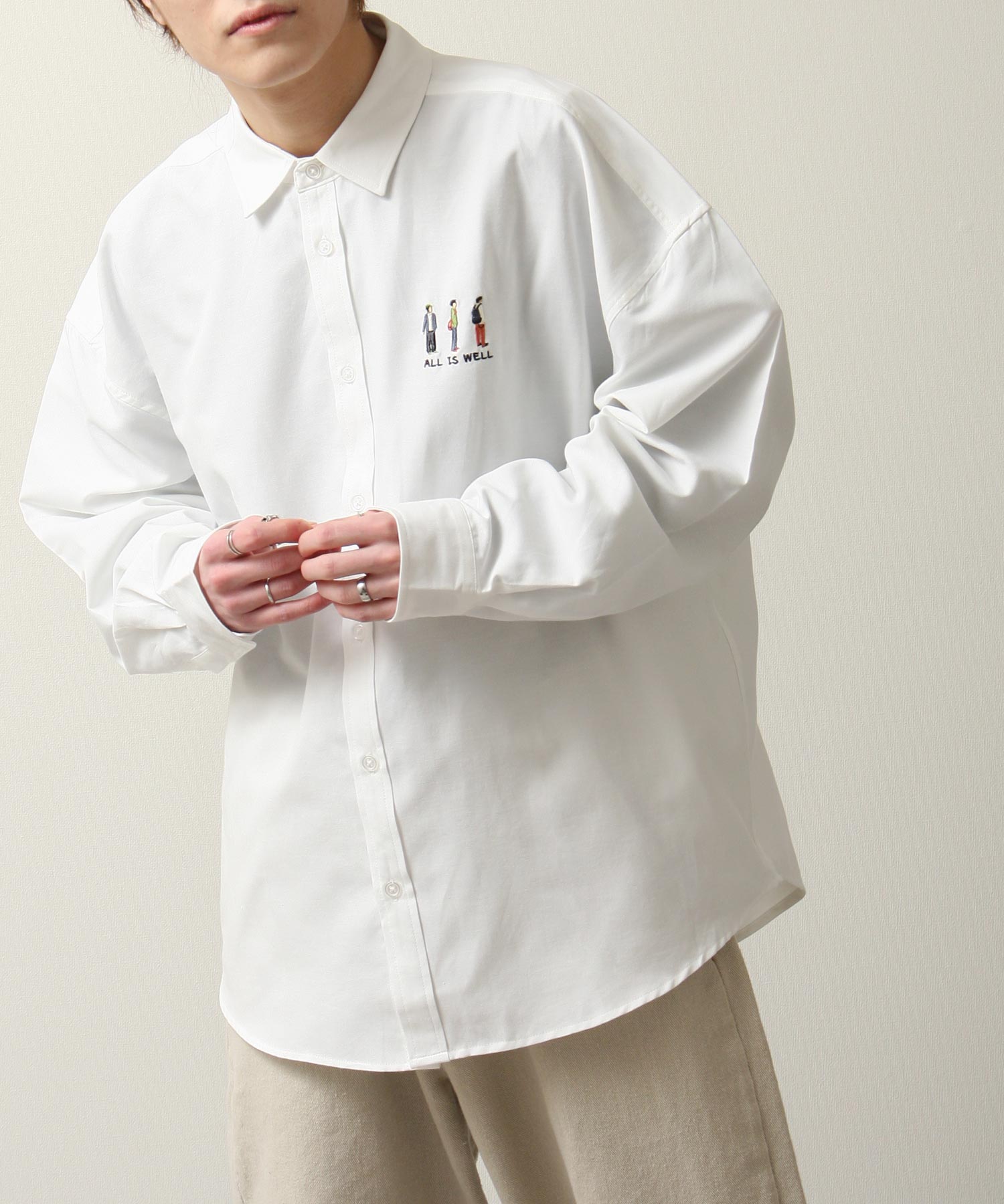 セール35%OFF】【q21－012－12d】ワンポイント刺繍長袖シャツ 