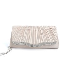 DRESS+/ドレスプラス DRESS+ 【結婚式・お呼ばれに使えるパーティーバッグ】ビジューラディアルサテンプリーツクラッチバッグ/504349609
