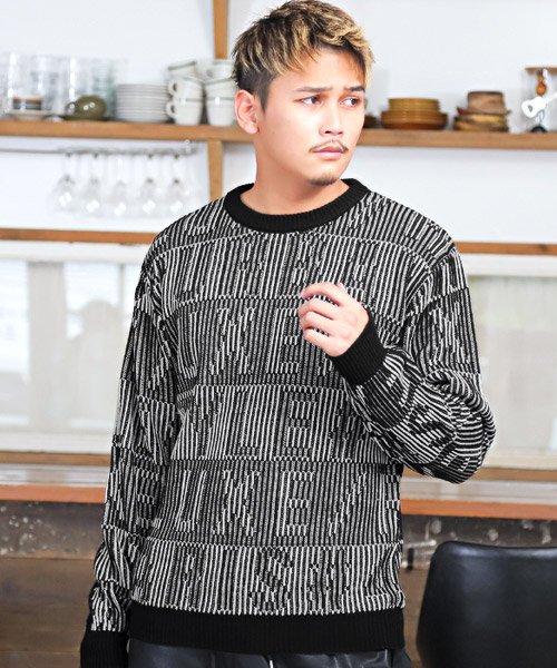 セール Luxe R ラグジュ ロゴボーダーニット ニット メンズ セーター ボーダー ロゴ ジャガード ラグスタイル Luxstyle D Fashion