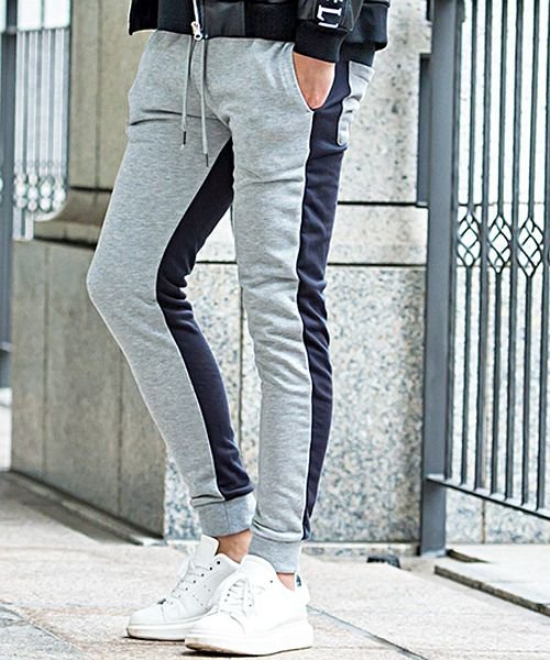 Cavaria 裏毛リブスウェットパンツ メンズ サイドラインパンツ リブパンツ スエットパンツ スリム 細身 タイト 春 夏 秋 冬 ルームウェア 部屋着 キャバリア Cavaria D Fashion