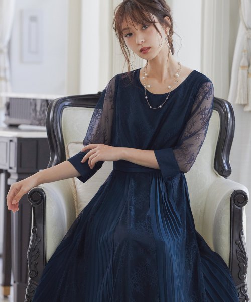 激安正規 結婚式ワンピースパーティードレス花柄プリーツ異素材ロング総レース透け感7分袖袖ありオケージョン1 5次会春夏秋冬パーティド ドレス Articatiendas Com