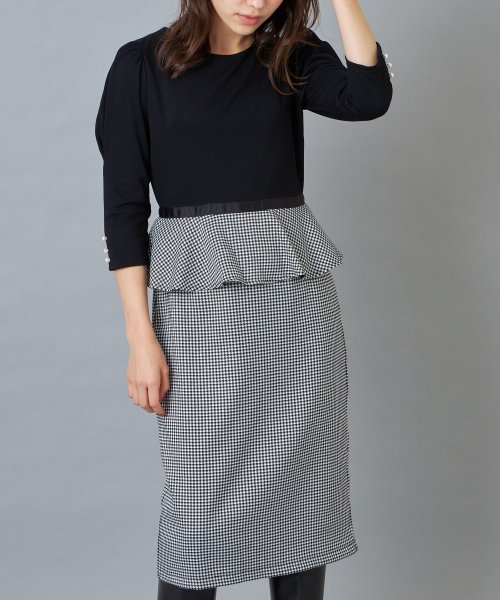 袖口パール付き千鳥柄ドッキングペプラムワンピース トッコクローゼット Tocco Closet D Fashion