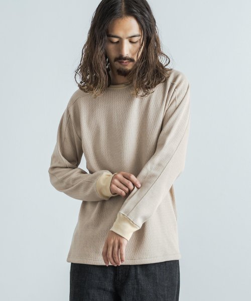 カットソー サーマルニット ハニカム 長袖Tシャツ メンズ レディース 日本製 カジュアル ボンバーヒート 爆暖 トレーナー スウェット 国産 スプリットスリー