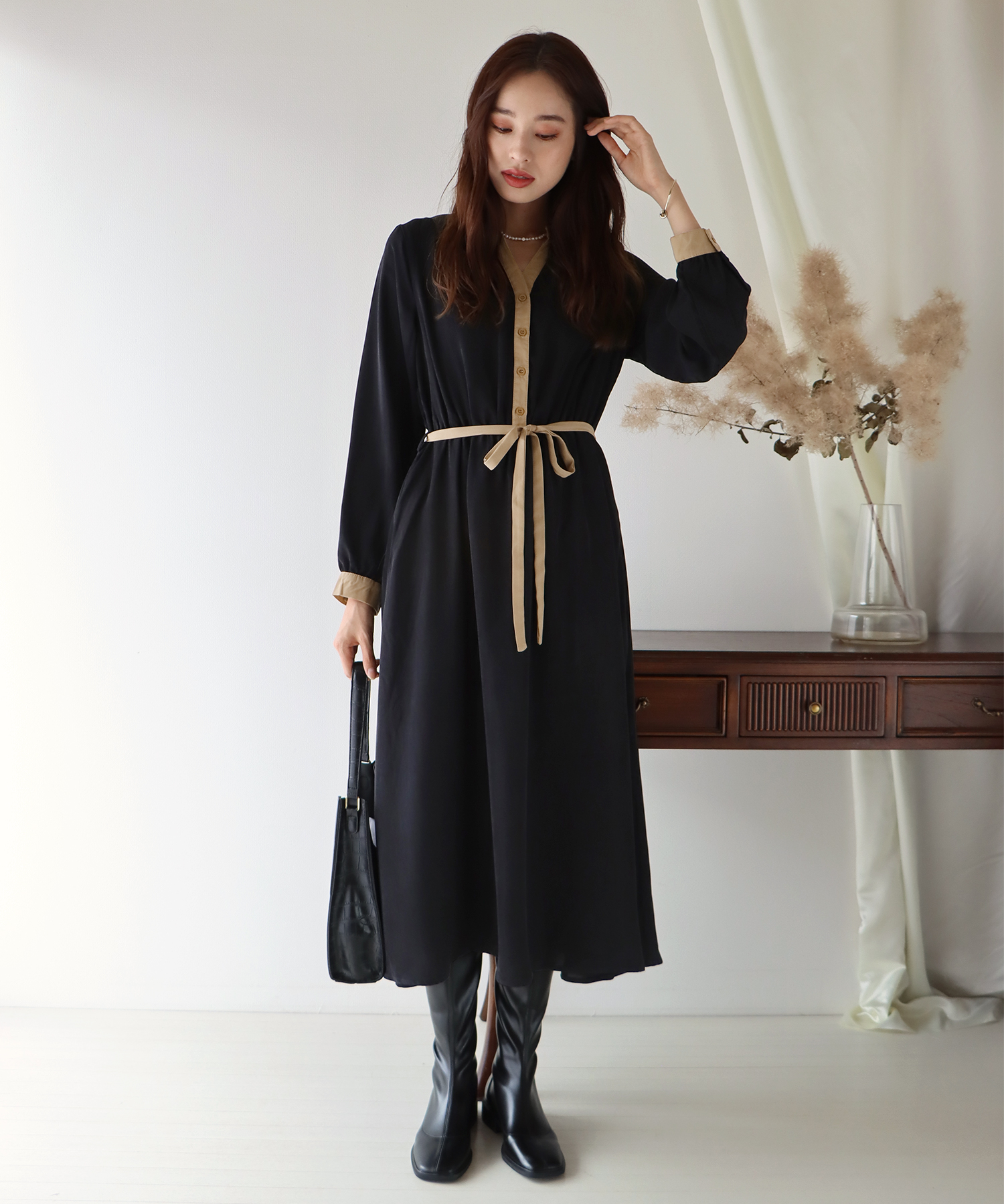 レトロ柄 無地配色ワンピース ブルーイースト Blueeast D Fashion