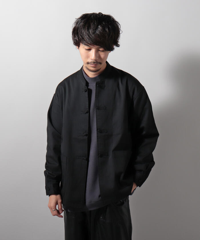 toogoodノーカラーシャツ ティーシェフシャツ 黒　長袖 セール 40%OFF】ショート丈チャイナブルゾン カンフーシャツ