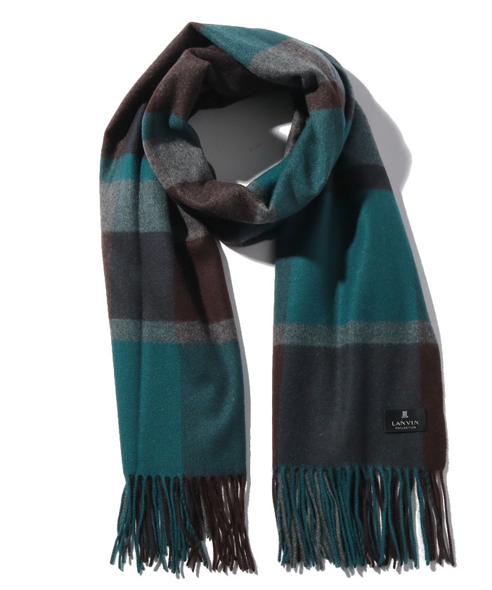 LANVIN COLLECTION カシミヤマフラー チェック柄 LANVIN COLLECTION チェック柄マフラー カシミヤ100% LANVIN en