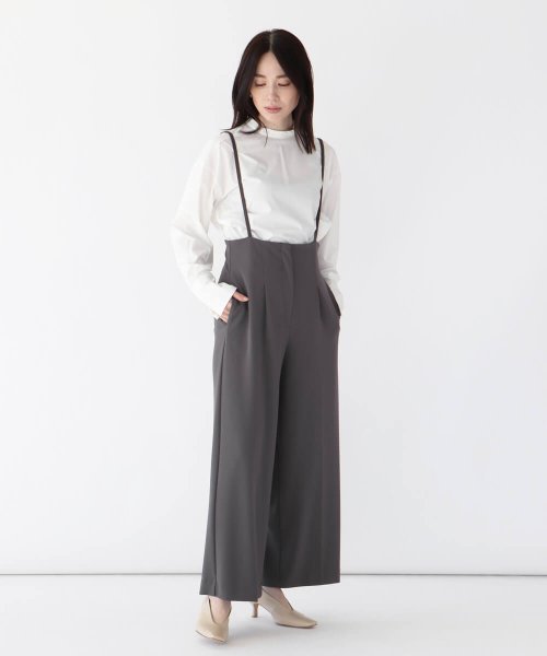 Aga 【手洗い可】細ストラップ サロペットワイドパンツ