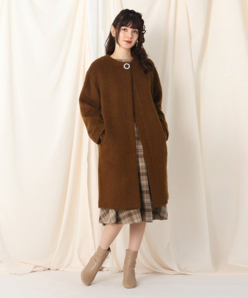 【ブローチ付き】ループシャギーモヘアコート