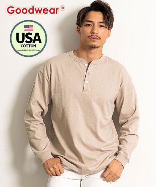 Goodwear Usaコットンヘンリーネック長袖tシャツ メンズ ロンt グッドウェア トップス Usaコットン ヘンリーネック カジュアル ヘビーオンス ヘ グッドウェア Goodwear D Fashion