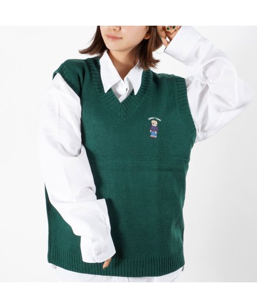 セール15 Off ニットベスト メンズ ニット ベスト レディース クマ ワンポイント刺繍 ニットベスト ニット ベスト ジレ チョッキ 刺繍 クマ クマ柄 大きめ ゆったり ワンフォークロージング 1111clothing D Fashion