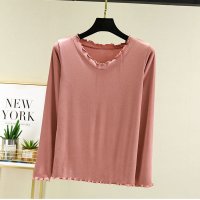 shoppinggo/VネックＴシャツ レディーストップス 無地 カットソー 長袖tシャツ インナー黒 カジュアル/504399561