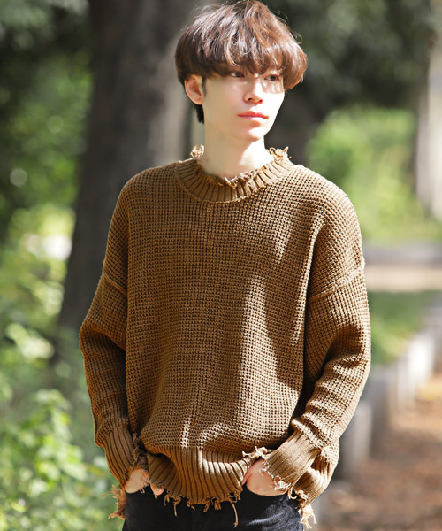 ラグスタイル LUXSTYLE ダメージ加工カットオフニット/ニット ラグスタイル LUXSTYLE ダメージ加工カットオフニット/ニット