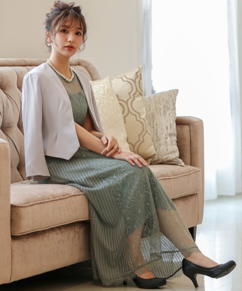 パーティー ジャケット レース ノーカラー ボレロ 結婚式 お呼ばれ ミドル丈 ショート丈 ワンピース オケージョン ドレス ハンサムライク 無地 体型カバー ニアナ Niana D Fashion