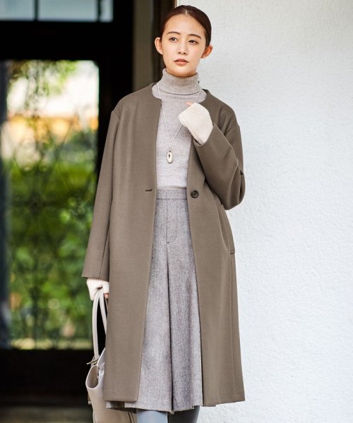 【洗える】WOOLLET ノーカラー ロングコート