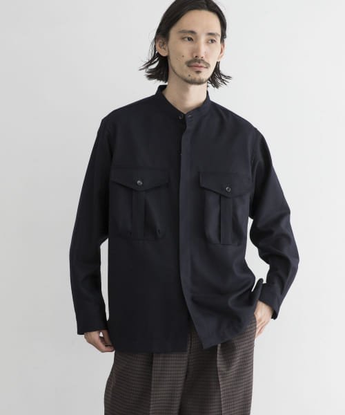 WORK NOT WORK Wool Band Collar Shirts