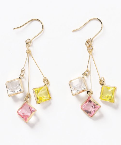 セール マルチカラースクエアピアス スリーフォータイム Three Four Time D Fashion