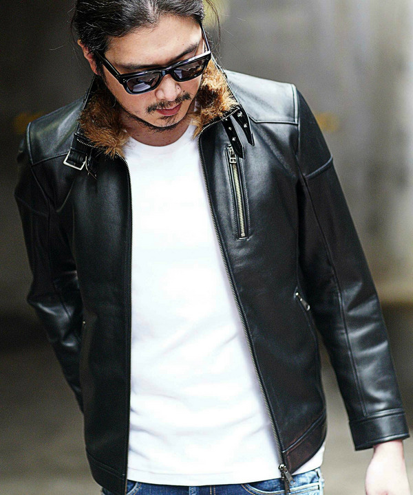 セール 50%OFF】ファー付きレザーシングルライダース(504420488 セール 50%OFF】ファー付きレザーシングルライダース(504420488