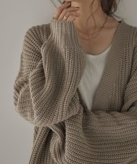 Fashion Letter/[M－5L]ざっくり編みビッグシルエットニットカーディガン ニット Vネック 長袖 レディース オーバーサイズ オーバーカーデ 大きめ 長め ボリュームスリーブ/504422253