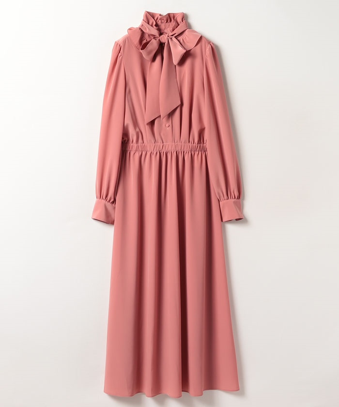 美品◆LOULOU WILLOUGHBYヴィーナスデシンフリルボウタイワンピース ルルウィルビー ヴィーナスデシンフリルボウタイワンピース ピンク