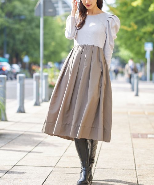 ウエストリボン付き後ろレース異素材ドッキングワンピース トッコクローゼット Tocco Closet D Fashion