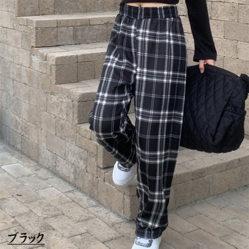 セール30 Off チェック柄パンツ ワイドパンツ 裏起毛パンツ レディース ストレート ウエストゴム パンツ ズボン ゆったり リラックスパンツ ショッピングゴー Shoppinggo D Fashion