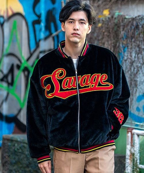 Cavaria フェイクファー長袖カレッジスタジャン メンズ スタジアムジャンパー ファー ブルゾン カレッジ ロゴ ボア ジャケット ユニセックス カジュア キャバリア Cavaria D Fashion
