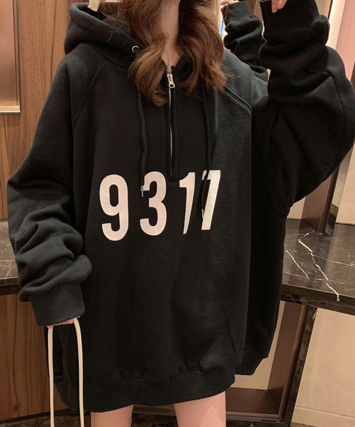 ミージェーン me Jane 9317ハーフZIP裏起毛プルパーカー