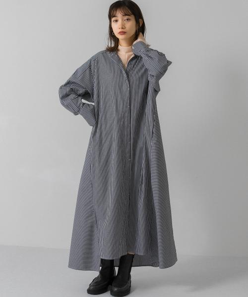 デイリー 半袖 パフスリーブ シャツ  ワンピース ストライプ 大人かわいい パフスリーブ ストライプ柄 かわいい 夏 シャツ