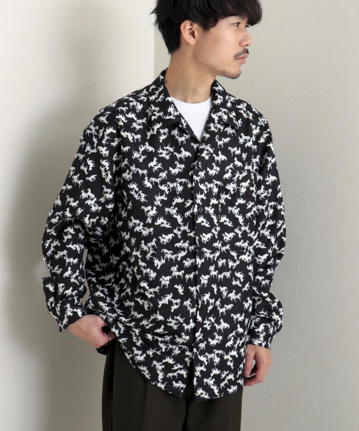 GLOSTER/グロスター】Longchamp ヴィンテージプリント オープンカラー
