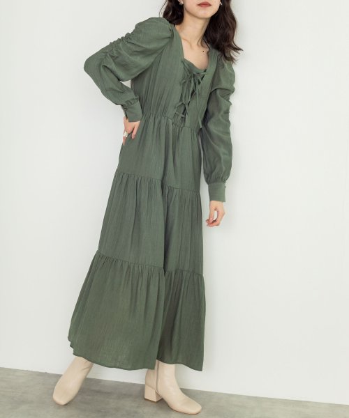 セール 袖山ギャザーレースアップ長袖ワンピース ダブルクローゼット W Closet D Fashion セール 袖山ギャザーレースアップ長袖ワンピース ダブルクローゼット W Closet D Fashion