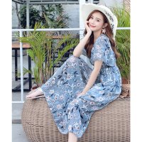 TeddyShop/テディショップ Teddyshop レディース Vネック花柄ウエスト絞りふんわりロングワンピース/504457055