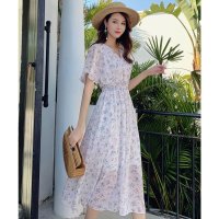 TeddyShop/テディショップ Teddyshop レディース Vネック花柄ウエスト絞りふんわりロングワンピース/504457055