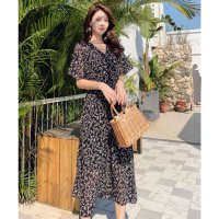 TeddyShop/テディショップ Teddyshop レディース Vネック花柄ウエスト絞りふんわりロングワンピース/504457055