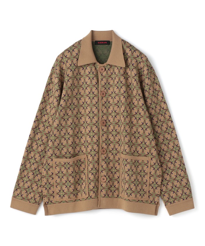 CABaN コットンカシミヤ アンティークタイルジャカード ポロカーディガン CABaN コットンカシミヤ アンティークタイルジャカード ポロ