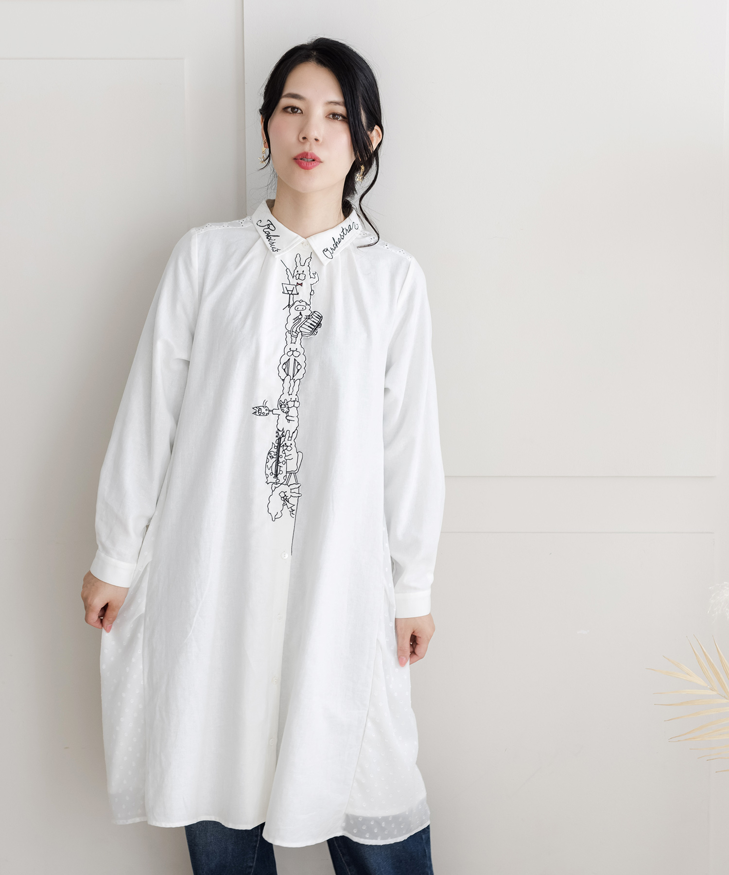 セール】前立てラビル刺繍シャツワンピース(504478930 セール】前立てラビル刺繍シャツワンピース(504478930