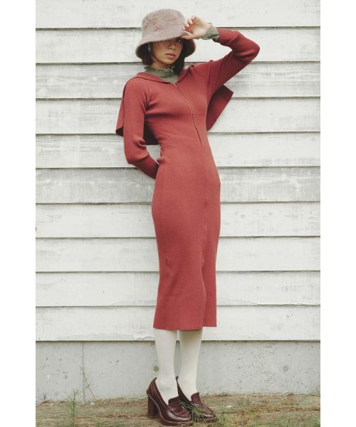 50 Off フロントzipオーバーカラーknitop ワンピース Www Comisariatolosandes Com