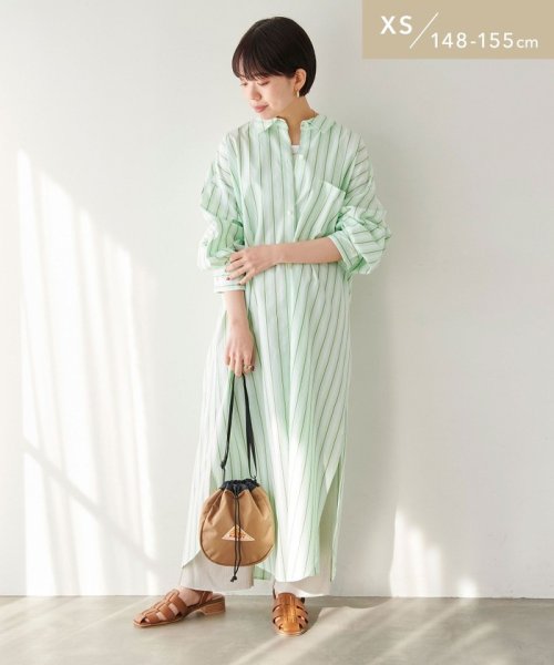 【WEB限定】［ XS /H148－155cm］タック スリーブ シャツ ワンピース ストライプ