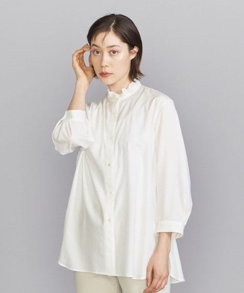 BY コットンスタンド 9分袖 フリルシャツ -ウォッシャブル-