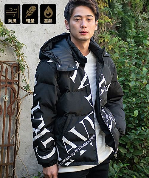 Cavaria 中綿ジャケット アウター メンズ ブルゾン フード付き ブランド プリント 防風 ダウン ブルゾン 軽量 軽い 防寒 スポーツ カジュアル 秋 キャバリア Cavaria D Fashion