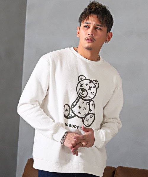 セール 裏起毛ベアプリントトレーナー トレーナー メンズ スウェット テディベア プリント ラグスタイル Luxstyle D Fashion