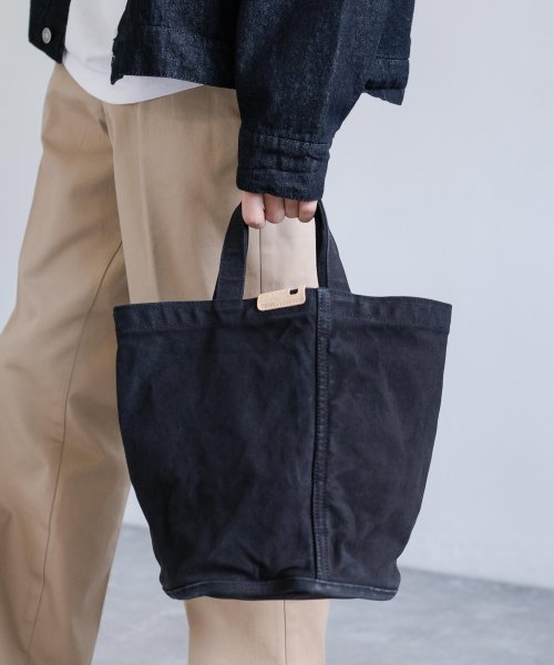 丸バケツトートバッグ メンズ レディース 日本製 キャンバス 帆布 反応染 丸底 シンプル カジュアル お弁当 お出かけ エコバッグ 国産 栃木レザー 本革 ギ ロッキーモンロー Rocky Monroe D Fashion
