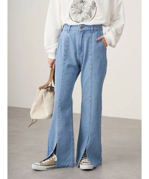 セール 70%OFF】センタースリットフレアデニムパンツ(504487799