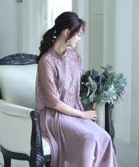 PourVous/レーストップスフレアワンピース 結婚式 パーティードレス/504472499