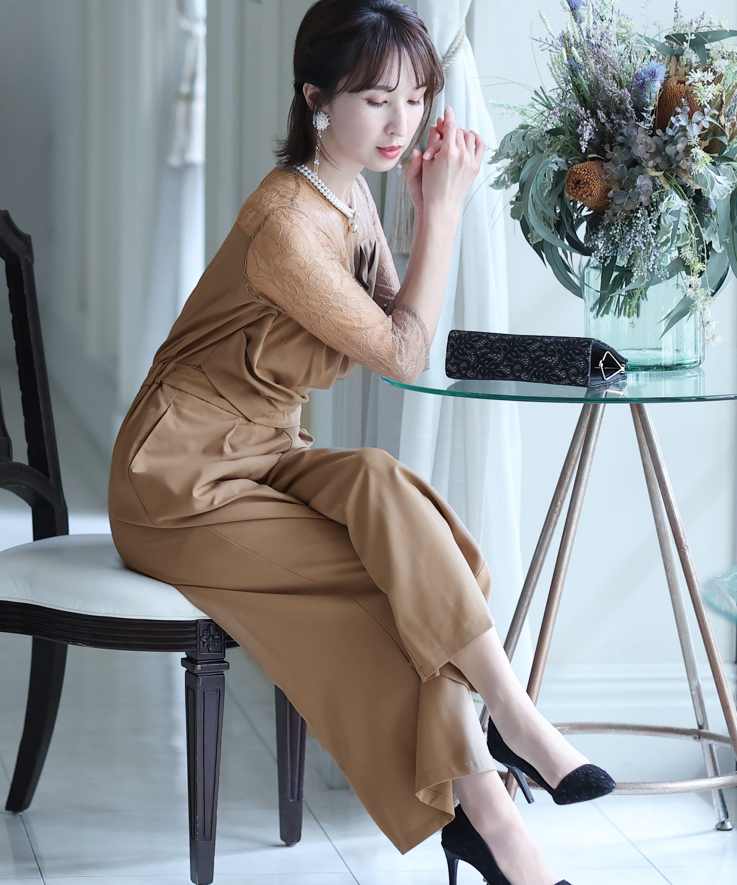 プールヴー PourVous 結婚式 パンツドレス （ブラウン